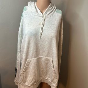 Adidas pullover hoodie logo striped sleeves size 2xl gray, green & black great